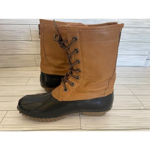 Madden Girl Women’s Size 7 Flurry Tan Black Waterproof Flannel Lined Duck Boots - Picture 6 of 13